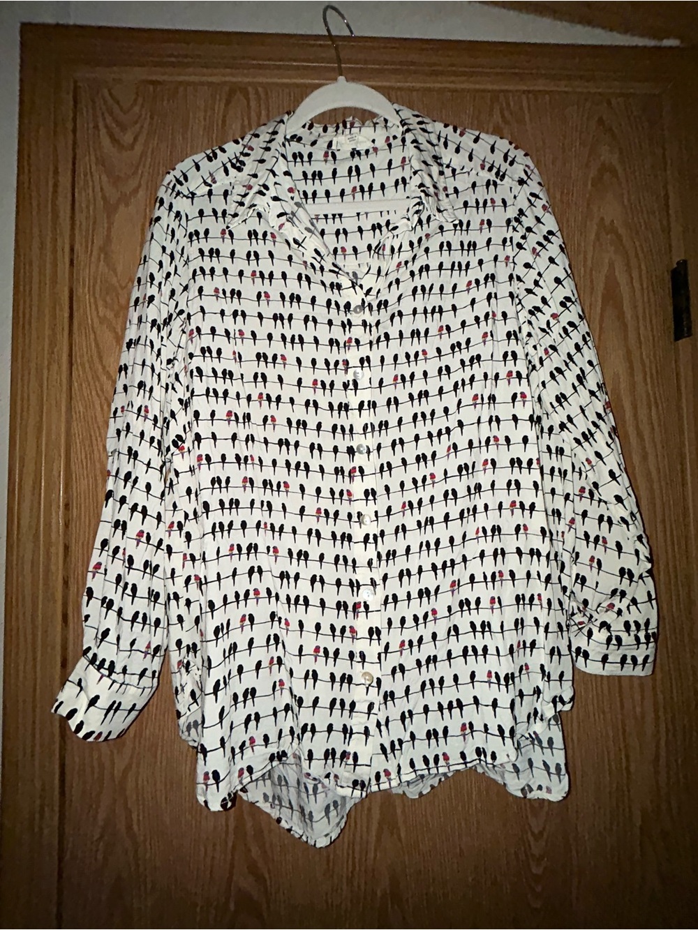 Jane & Delancey Birds On A Wire Print Long Sleeve Button Front Blouse Shirt Top